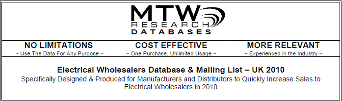 UK Electrical Wholesalers email directory database and mailing, telemarketing list with emails