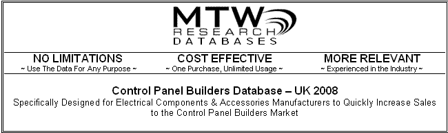 UK mailing and telemarketing lists for UK electrical control panel builders database and mailing list from MTW Research