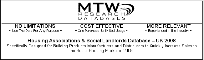 Housing Associations database for market research information on the UK social housing market mailng list